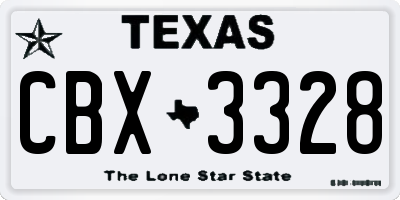 TX license plate CBX3328
