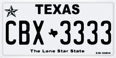 TX license plate CBX3333