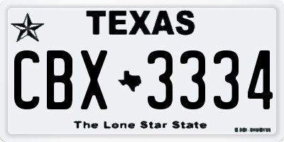 TX license plate CBX3334