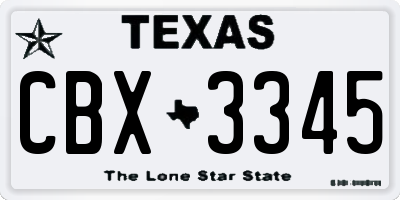 TX license plate CBX3345