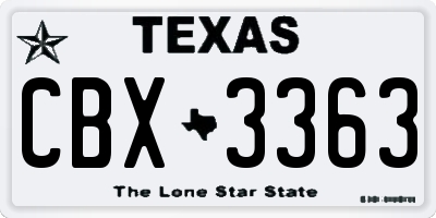 TX license plate CBX3363