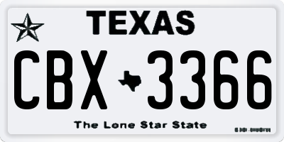 TX license plate CBX3366