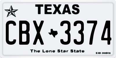 TX license plate CBX3374