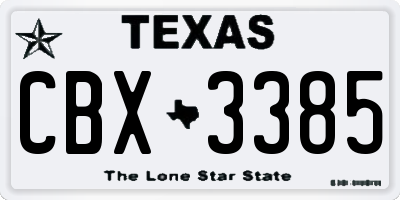 TX license plate CBX3385