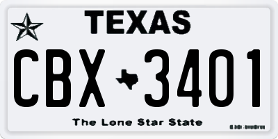 TX license plate CBX3401