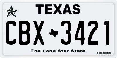 TX license plate CBX3421