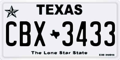 TX license plate CBX3433
