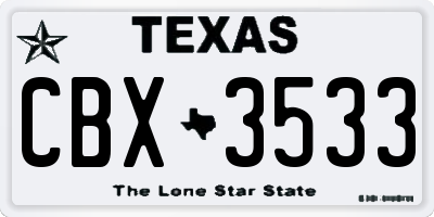 TX license plate CBX3533