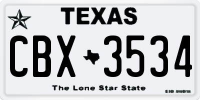 TX license plate CBX3534
