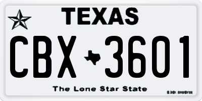 TX license plate CBX3601