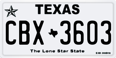 TX license plate CBX3603