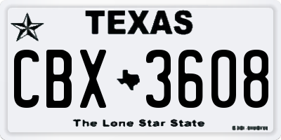 TX license plate CBX3608