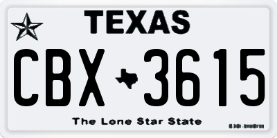 TX license plate CBX3615