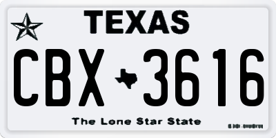 TX license plate CBX3616