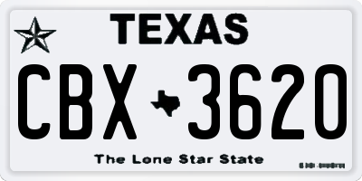 TX license plate CBX3620