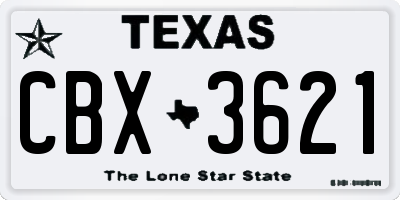 TX license plate CBX3621