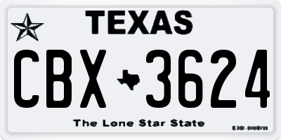 TX license plate CBX3624