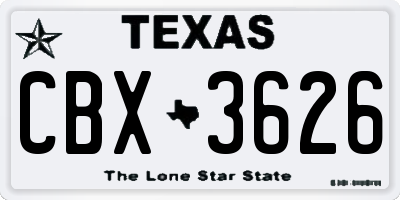 TX license plate CBX3626