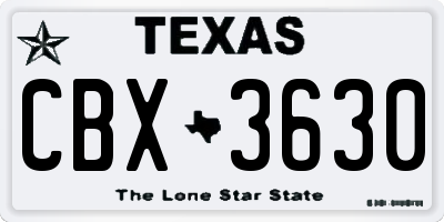 TX license plate CBX3630