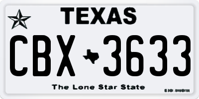 TX license plate CBX3633