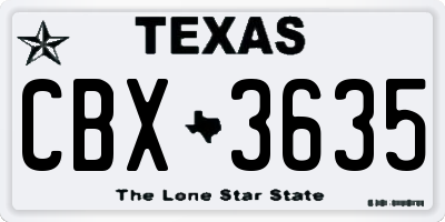 TX license plate CBX3635