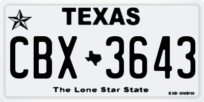 TX license plate CBX3643
