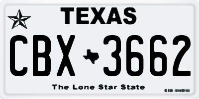 TX license plate CBX3662