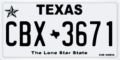 TX license plate CBX3671