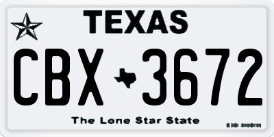 TX license plate CBX3672