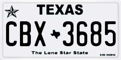 TX license plate CBX3685