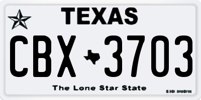 TX license plate CBX3703