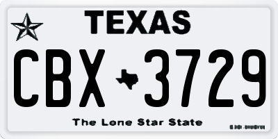 TX license plate CBX3729