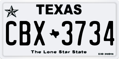 TX license plate CBX3734