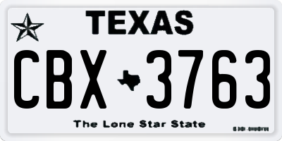 TX license plate CBX3763