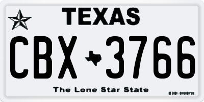 TX license plate CBX3766