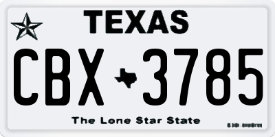 TX license plate CBX3785