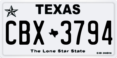 TX license plate CBX3794