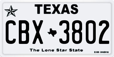 TX license plate CBX3802