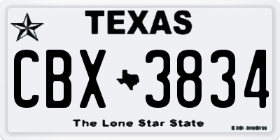 TX license plate CBX3834