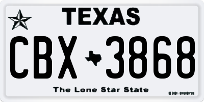 TX license plate CBX3868