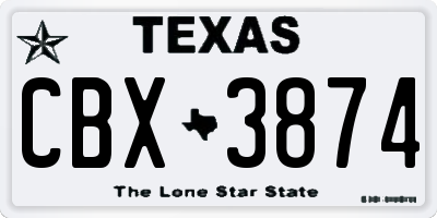 TX license plate CBX3874