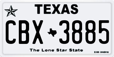 TX license plate CBX3885