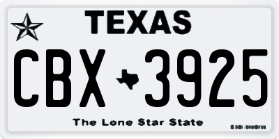 TX license plate CBX3925