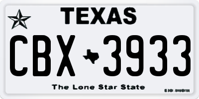 TX license plate CBX3933