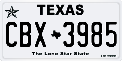 TX license plate CBX3985