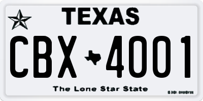 TX license plate CBX4001