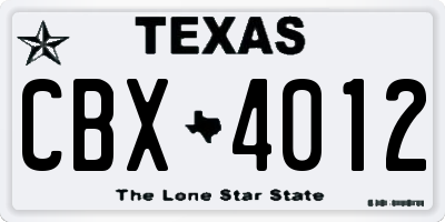 TX license plate CBX4012
