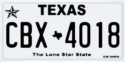 TX license plate CBX4018