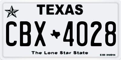 TX license plate CBX4028