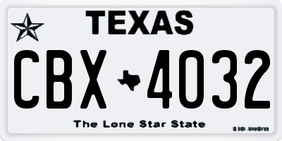 TX license plate CBX4032